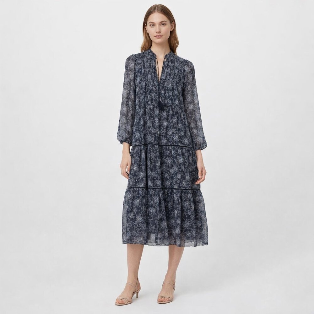 Lucky Brand Women's Floral Long Sleeve Midi Dress NWOT Lined Ribbon Detail